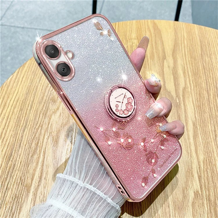 KADEM For Samsung Galaxy A06 Case Ring Kickstand TPU Flowers Phone Cover Gradient Glitter