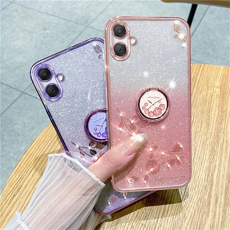 KADEM For Samsung Galaxy A06 Case Ring Kickstand TPU Flowers Phone Cover Gradient Glitter
