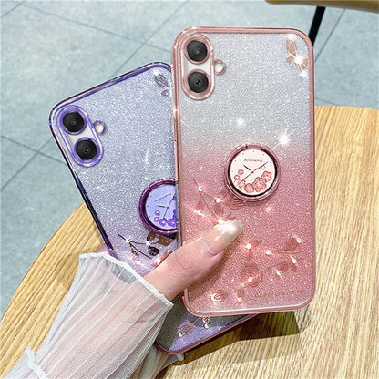 KADEM For Samsung Galaxy A06 Case Ring Kickstand TPU Flowers Phone Cover Gradient Glitter