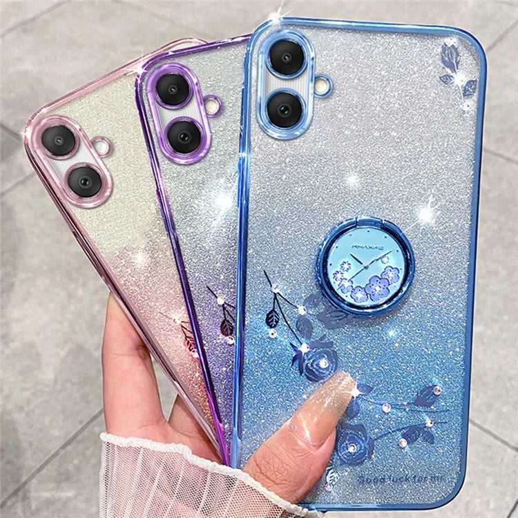 KADEM For Samsung Galaxy A06 Case Ring Kickstand TPU Flowers Phone Cover Gradient Glitter