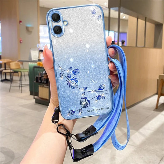 KADEM For Samsung Galaxy A06 Case Flower Pattern TPU Gradient Phone Cover with Lanyards
