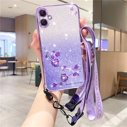 KADEM For Samsung Galaxy A06 Case Flower Pattern TPU Gradient Phone Cover with Lanyards