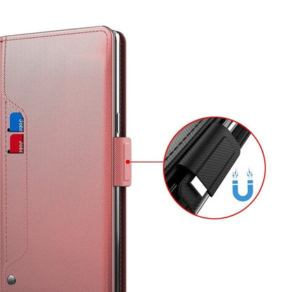 For Samsung Galaxy A06 Case Stand PU Leather Phone Cover Card Holder Mirror