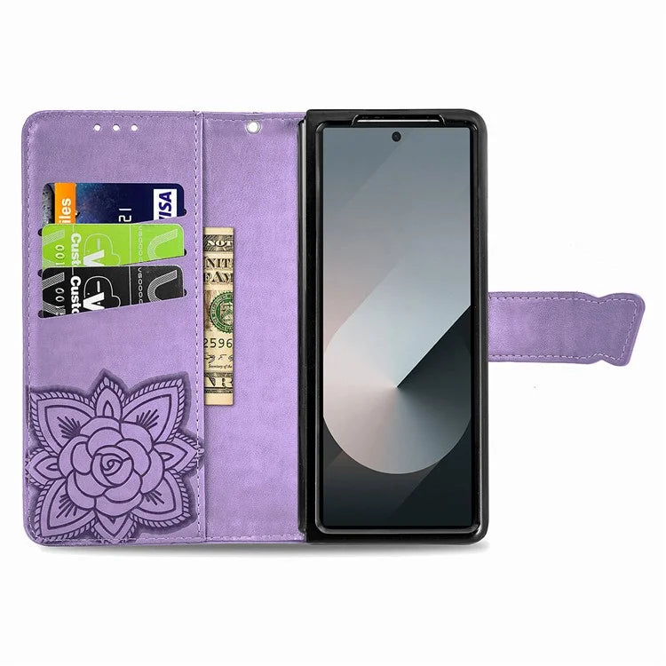 For Samsung Galaxy Z Fold6 5G Case PU Leather Wallet Phone Cover Butterfly Pattern
