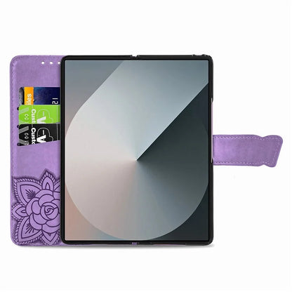 For Samsung Galaxy Z Fold6 5G Case PU Leather Wallet Phone Cover Butterfly Pattern