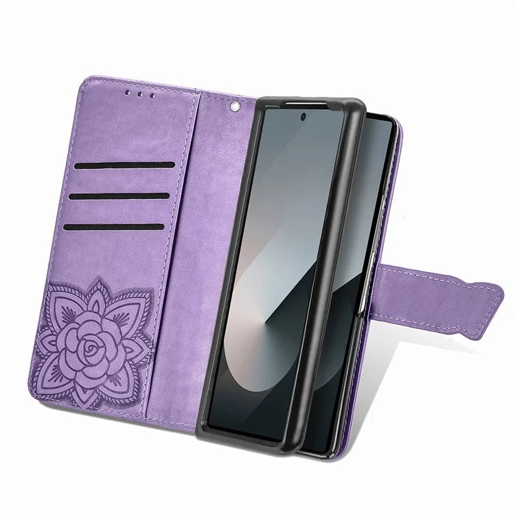 For Samsung Galaxy Z Fold6 5G Case PU Leather Wallet Phone Cover Butterfly Pattern