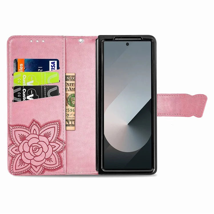 For Samsung Galaxy Z Fold6 5G Case PU Leather Wallet Phone Cover Butterfly Pattern