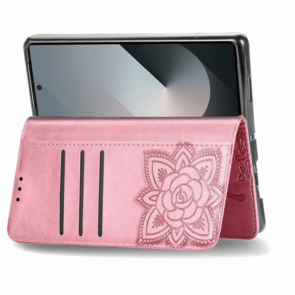 For Samsung Galaxy Z Fold6 5G Case PU Leather Wallet Phone Cover Butterfly Pattern