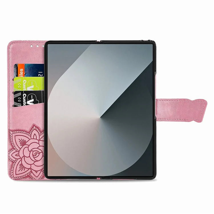 For Samsung Galaxy Z Fold6 5G Case PU Leather Wallet Phone Cover Butterfly Pattern