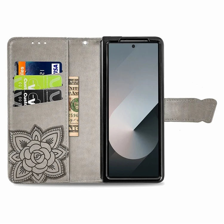 For Samsung Galaxy Z Fold6 5G Case PU Leather Wallet Phone Cover Butterfly Pattern