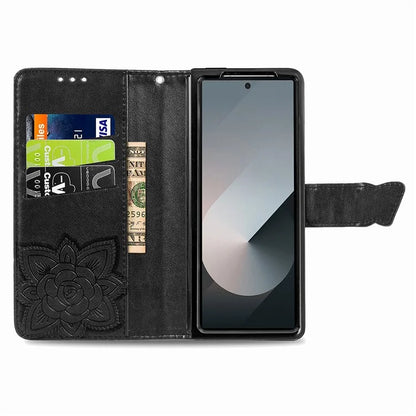 For Samsung Galaxy Z Fold6 5G Case PU Leather Wallet Phone Cover Butterfly Pattern