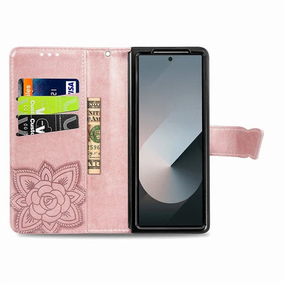 For Samsung Galaxy Z Fold6 5G Case PU Leather Wallet Phone Cover Butterfly Pattern