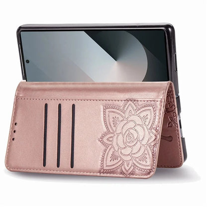 For Samsung Galaxy Z Fold6 5G Case PU Leather Wallet Phone Cover Butterfly Pattern