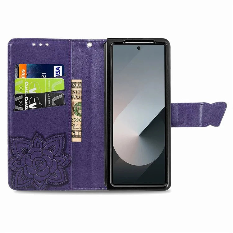 For Samsung Galaxy Z Fold6 5G Case PU Leather Wallet Phone Cover Butterfly Pattern