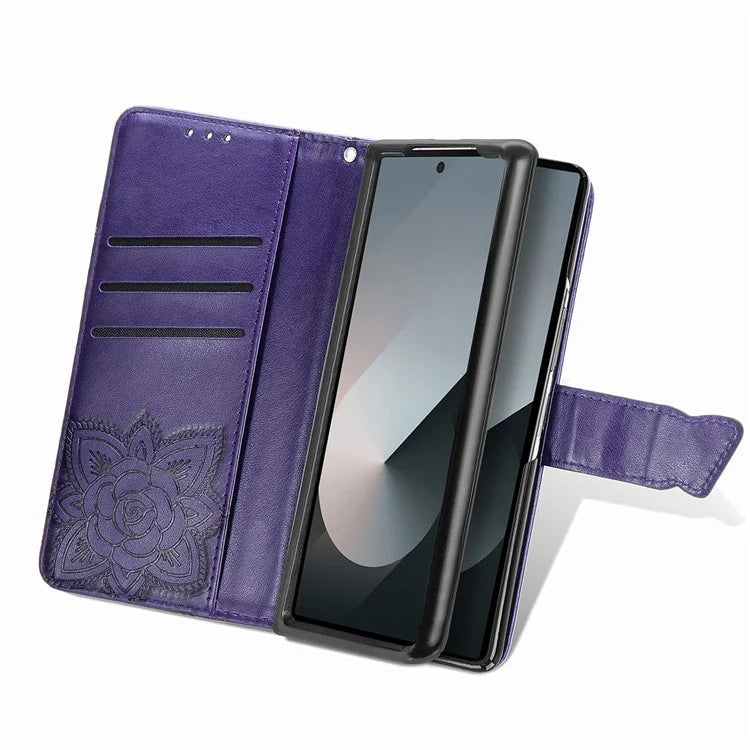 For Samsung Galaxy Z Fold6 5G Case PU Leather Wallet Phone Cover Butterfly Pattern