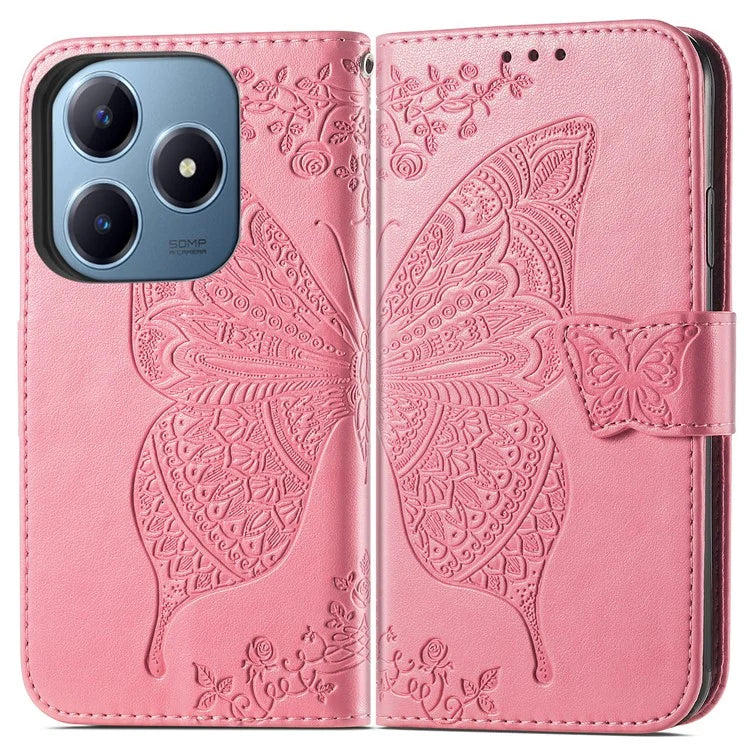 For Realme C63 4G Case PU Leather Wallet Phone Cover Butterfly Pattern