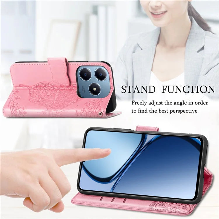 For Realme C63 4G Case PU Leather Wallet Phone Cover Butterfly Pattern