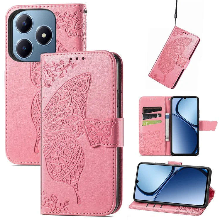 For Realme C63 4G Case PU Leather Wallet Phone Cover Butterfly Pattern