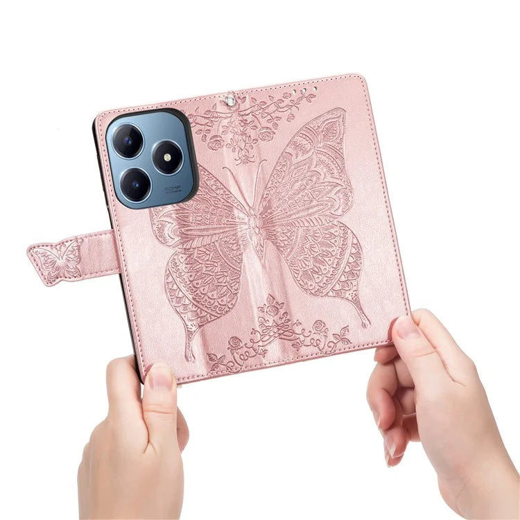 For Realme C63 4G Case PU Leather Wallet Phone Cover Butterfly Pattern