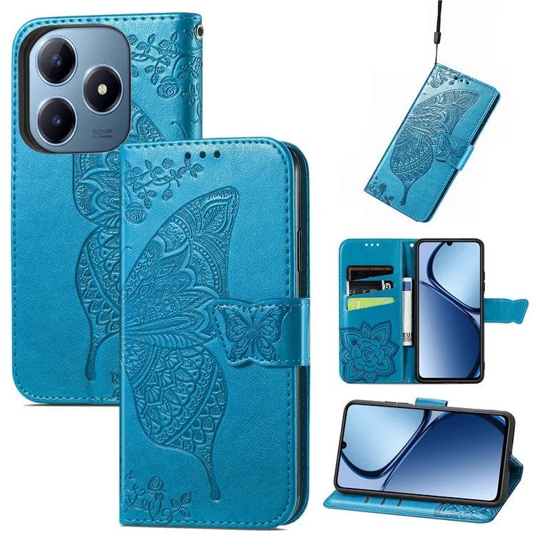For Realme C63 4G Case PU Leather Wallet Phone Cover Butterfly Pattern