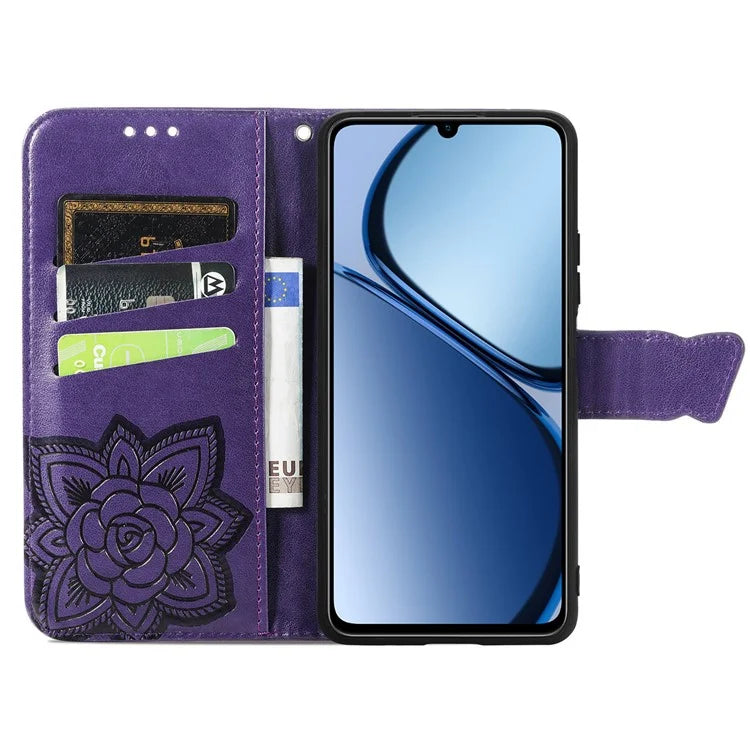 For Realme C63 4G Case PU Leather Wallet Phone Cover Butterfly Pattern