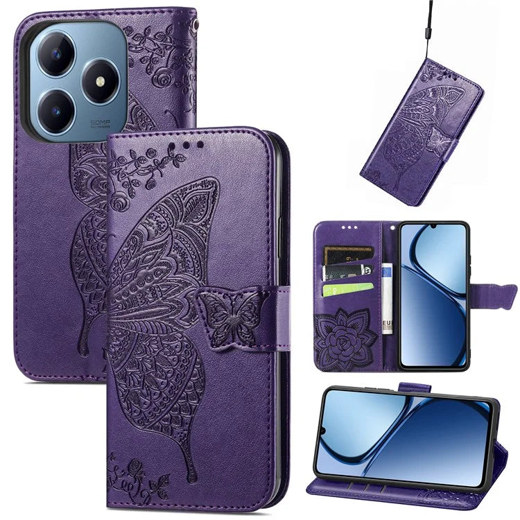 For Realme C63 4G Case PU Leather Wallet Phone Cover Butterfly Pattern
