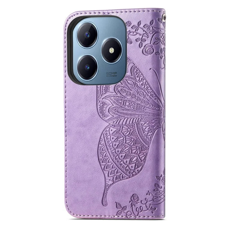 For Realme C63 4G Case PU Leather Wallet Phone Cover Butterfly Pattern