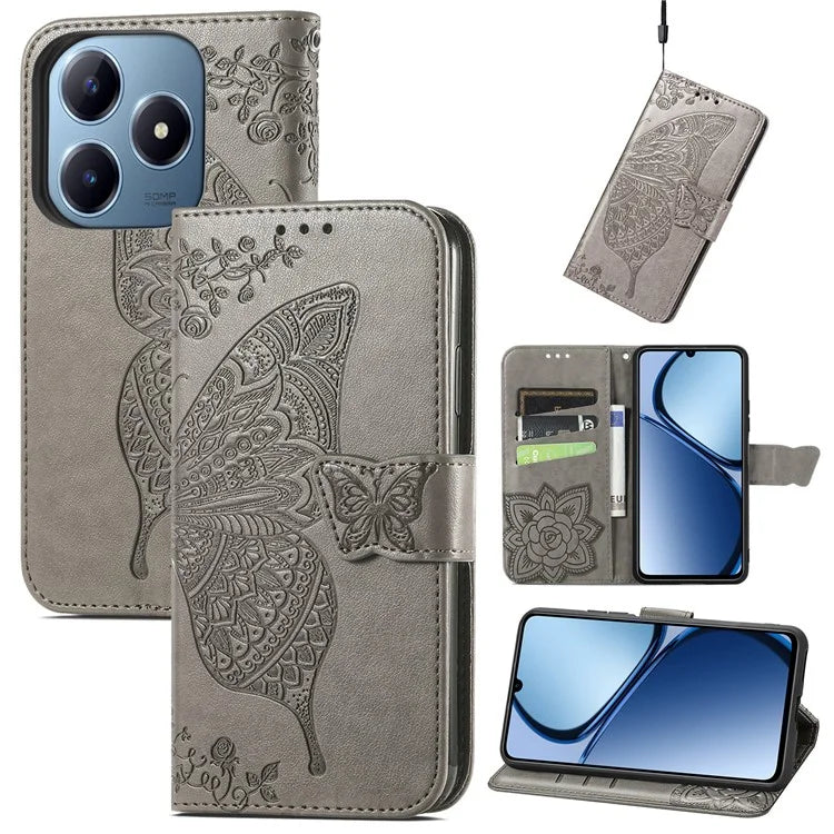 For Realme C63 4G Case PU Leather Wallet Phone Cover Butterfly Pattern