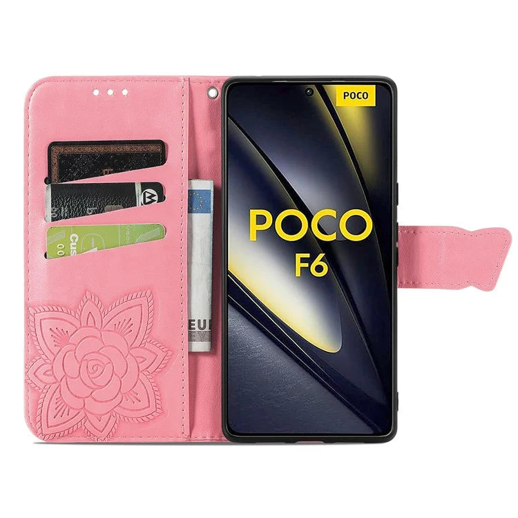 For Xiaomi Poco F6 5G / Redmi Turbo 3 5G Case PU Leather Wallet Phone Cover Butterfly Pattern