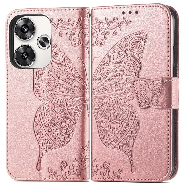 For Xiaomi Poco F6 5G / Redmi Turbo 3 5G Case PU Leather Wallet Phone Cover Butterfly Pattern