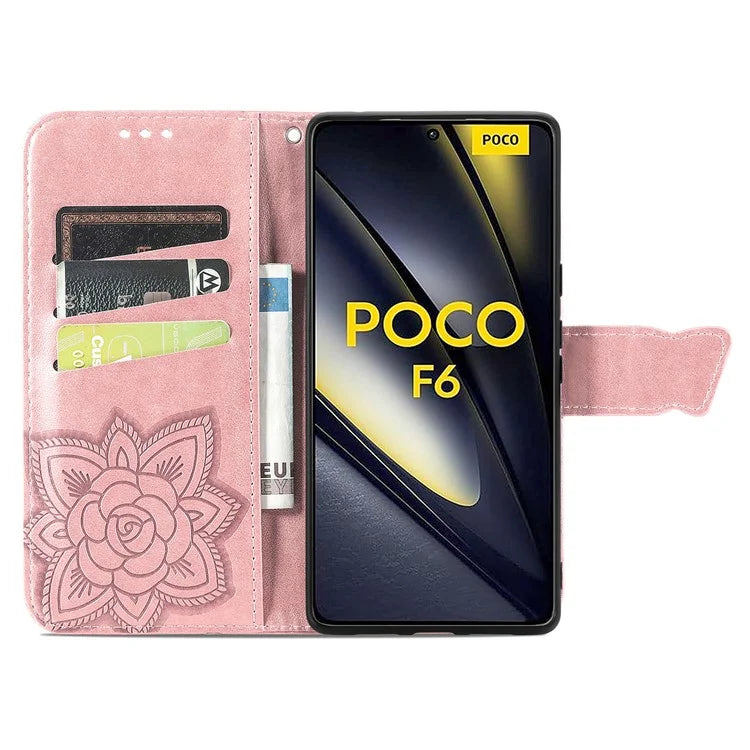For Xiaomi Poco F6 5G / Redmi Turbo 3 5G Case PU Leather Wallet Phone Cover Butterfly Pattern