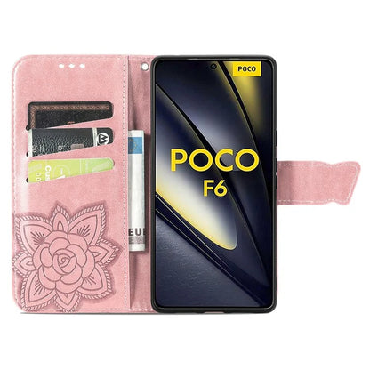 For Xiaomi Poco F6 5G / Redmi Turbo 3 5G Case PU Leather Wallet Phone Cover Butterfly Pattern