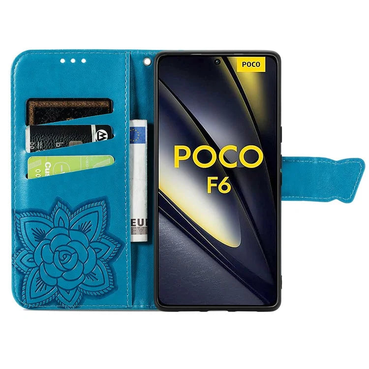 For Xiaomi Poco F6 5G / Redmi Turbo 3 5G Case PU Leather Wallet Phone Cover Butterfly Pattern