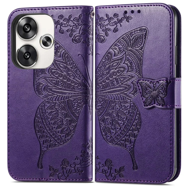For Xiaomi Poco F6 5G / Redmi Turbo 3 5G Case PU Leather Wallet Phone Cover Butterfly Pattern