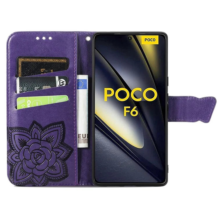 For Xiaomi Poco F6 5G / Redmi Turbo 3 5G Case PU Leather Wallet Phone Cover Butterfly Pattern