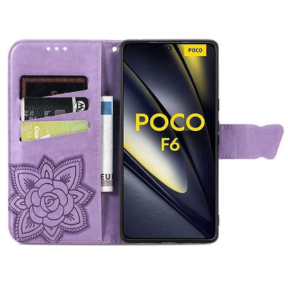 For Xiaomi Poco F6 5G / Redmi Turbo 3 5G Case PU Leather Wallet Phone Cover Butterfly Pattern