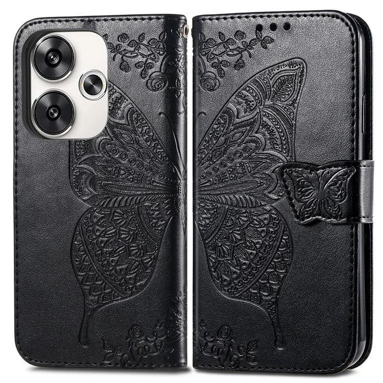 For Xiaomi Poco F6 5G / Redmi Turbo 3 5G Case PU Leather Wallet Phone Cover Butterfly Pattern