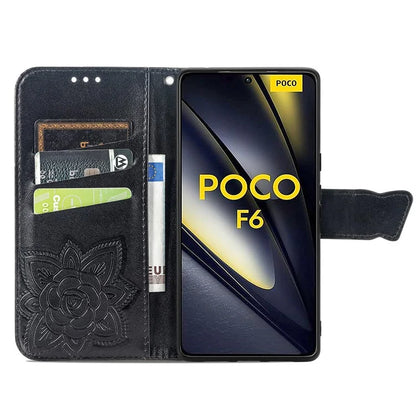 For Xiaomi Poco F6 5G / Redmi Turbo 3 5G Case PU Leather Wallet Phone Cover Butterfly Pattern