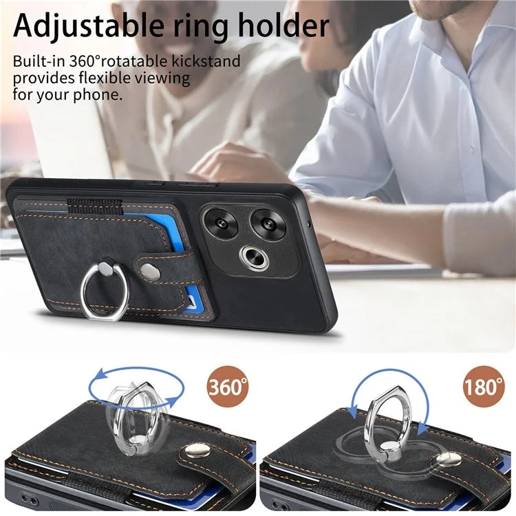 D2 For Xiaomi Poco F6 5G Retro Case Ring Holder Kickstand Leather+TPU Non-Slip Protective Cover Card Slots