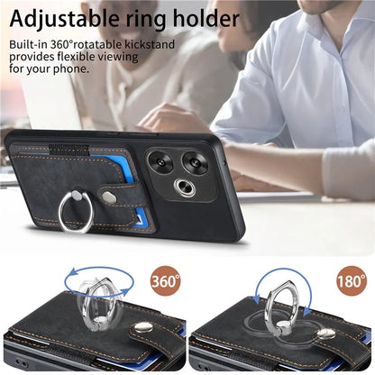 D2 For Xiaomi Poco F6 5G Retro Case Ring Holder Kickstand Leather+TPU Non-Slip Protective Cover Card Slots