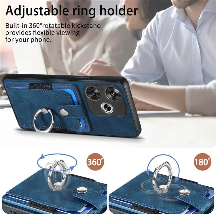 D2 For Xiaomi Poco F6 5G Retro Case Ring Holder Kickstand Leather+TPU Non-Slip Protective Cover Card Slots