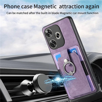 D2 For Xiaomi Poco F6 5G Retro Case Ring Holder Kickstand Leather+TPU Non-Slip Protective Cover Card Slots