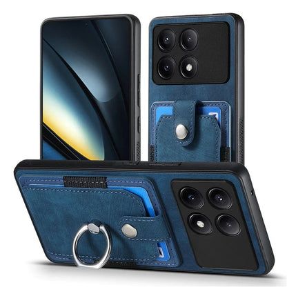 D2 For Xiaomi Poco F6 Pro 5G Retro Case Ring Holder Kickstand Leather+TPU Non-Slip Protective Cover Card Slots
