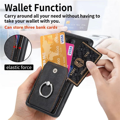D2 For Xiaomi Poco F6 Pro 5G Retro Case Ring Holder Kickstand Leather+TPU Non-Slip Protective Cover Card Slots