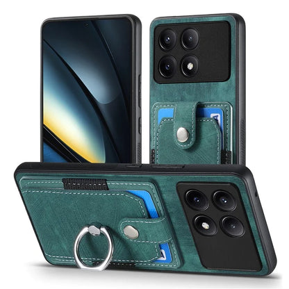 D2 For Xiaomi Poco F6 Pro 5G Retro Case Ring Holder Kickstand Leather+TPU Non-Slip Protective Cover Card Slots
