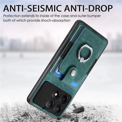 D2 For Xiaomi Poco F6 Pro 5G Retro Case Ring Holder Kickstand Leather+TPU Non-Slip Protective Cover Card Slots