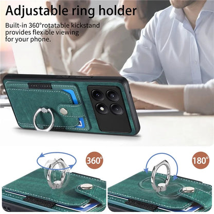 D2 For Xiaomi Poco F6 Pro 5G Retro Case Ring Holder Kickstand Leather+TPU Non-Slip Protective Cover Card Slots