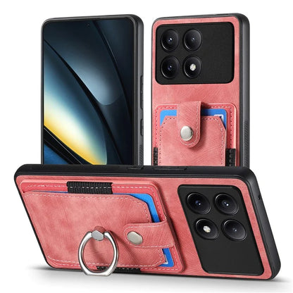 D2 For Xiaomi Poco F6 Pro 5G Retro Case Ring Holder Kickstand Leather+TPU Non-Slip Protective Cover Card Slots