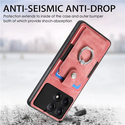 D2 For Xiaomi Poco F6 Pro 5G Retro Case Ring Holder Kickstand Leather+TPU Non-Slip Protective Cover Card Slots