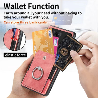 D2 For Xiaomi Poco F6 Pro 5G Retro Case Ring Holder Kickstand Leather+TPU Non-Slip Protective Cover Card Slots